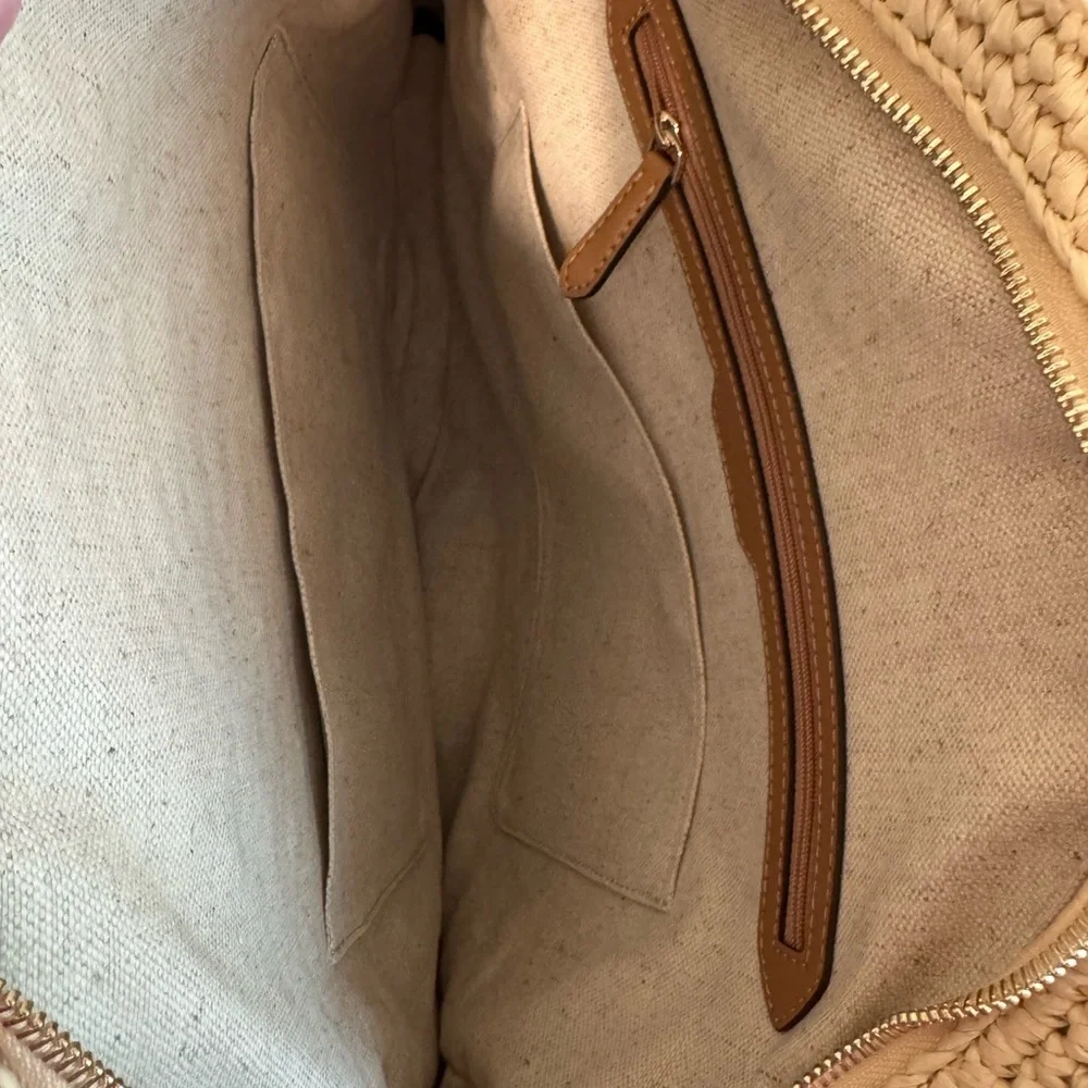 Kate Spade Straw Tote with Green Leaf Design